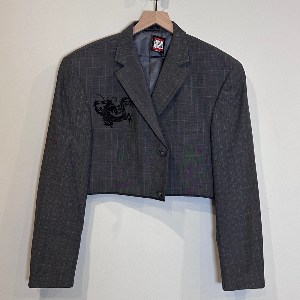 Vintage Trendy Upcycled Cropped Blazer Perfect For the Eco-conscious Fashionista